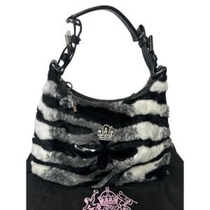 My Flat In London Zebra Jeweled Crown Faux Fur Shoulder Bag